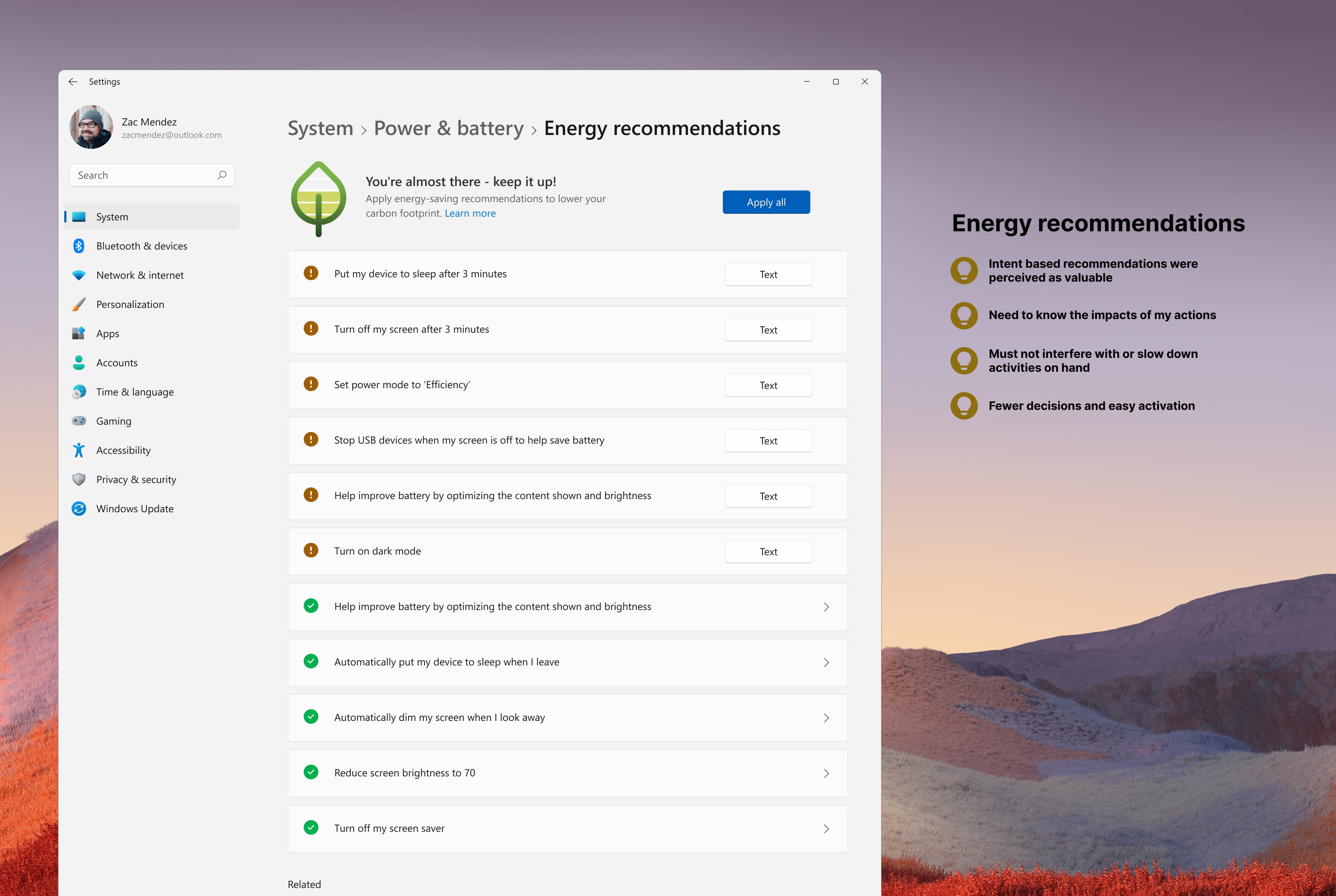 Energy Recommendations hub